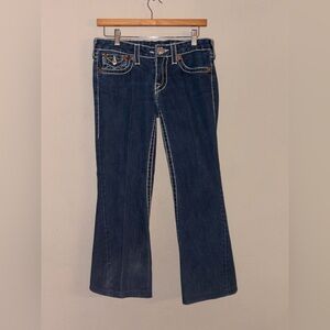 Vintage True Religion JOEY Big T Big Stitch dark wash jeans Size 29 USA FLARE
